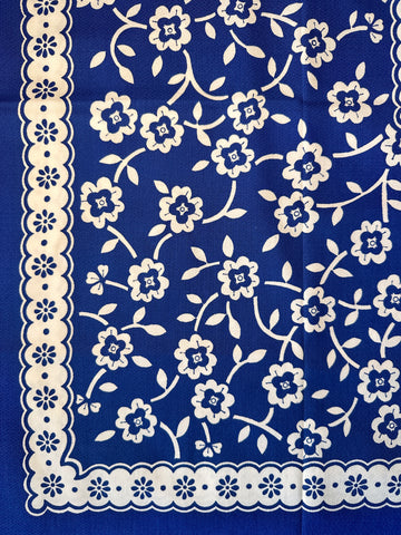 Vintage Tablecloth Crispy Unused Cotton Crepe 1970s Blue & White 120cm x 164cm
