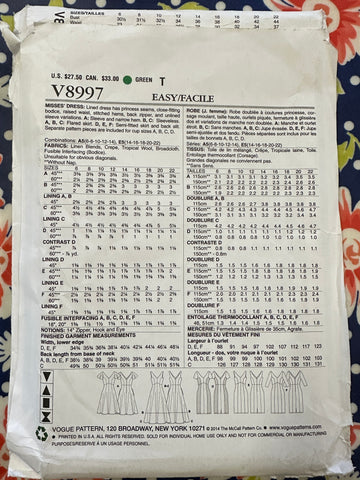 DRESS: Vogue Easy Options Sewing Pattern 2014 Sizes 14-22 Unused FF *V8997