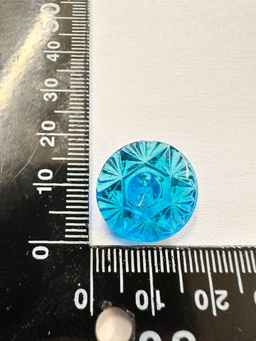 Vintage Button 1950s? Cut Glass in Teal Blue w/ Shank 18mm