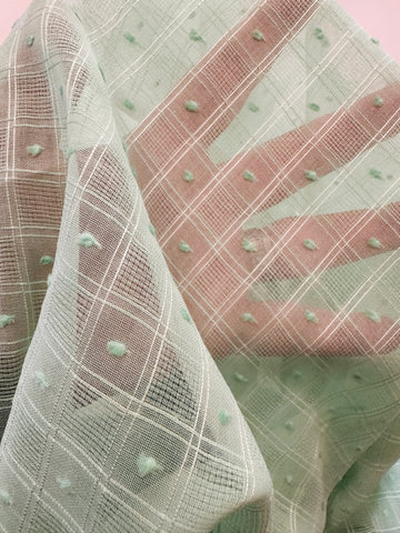 Vintage Fabric 1960s Tootal Robia Fancy Weave Dotted Swiss Cotton Pale Mint 88cm Wide