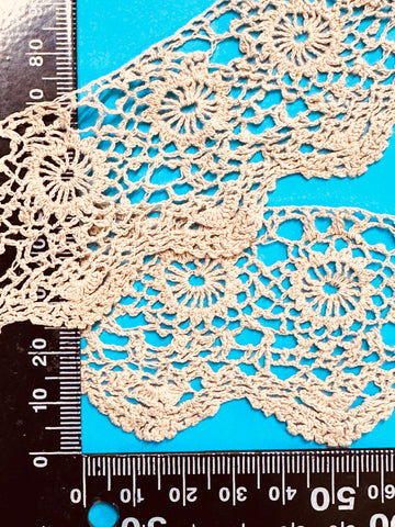 Rare Antique Handmade Crochet Trim 1920s? Pale Taupe 45mm Wide