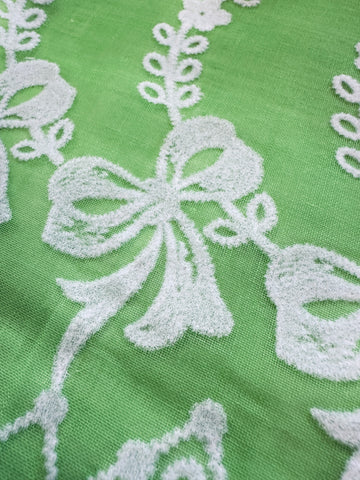 PANEL Vintage Fabric 1960s Rare Border Print Flocked Flowers & Geometric Pattern 62cm x 96cm