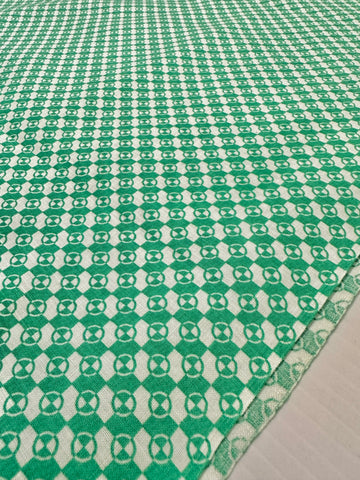 Vintage Fabric 1950s 60s Art Deco Green Circles Squares Cotton 88cm Wide