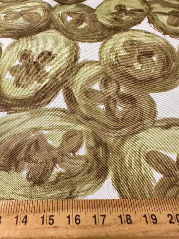 Vintage Fabric 1960s Olive Green Abstract Flowers Acetate Beautiful Feel 88cm Wide
