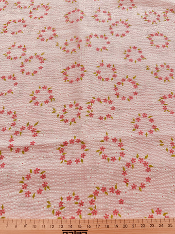 Vintage Fabric 1960s Pink Flowers on Pink Cotton Plisse 88cm Wide