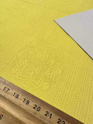 REMNANT: Vintage Fabric 1960s Lemon Yellow Cotton Pique w/ Embossed Flower 44cm x 43cm