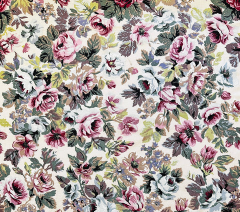 FAT QUARTER Vintage Fabric 1980s? Sanderson? Medium Floral on Bone Linen Blend 60cm x 50cm