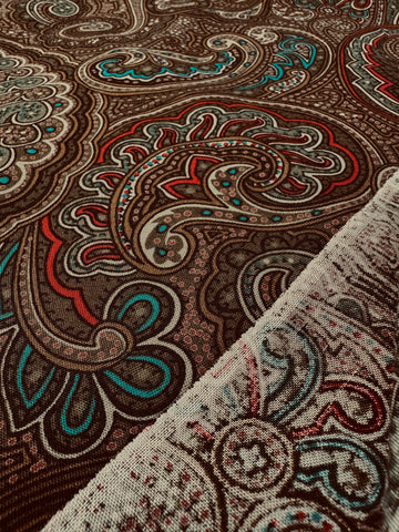 Vintage Fabric 1980s Dramatic Brown Paisley 104cm Wide