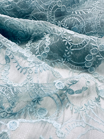 Vintage Fabric 1960s? 1970s Striking Pale Blue Lace 90cm Wide
