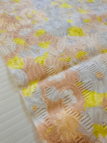 FAT QUARTER Vintage Fabric 1960s Lime Green & Grey Floral on Textured Cotton 44cm x 50cm