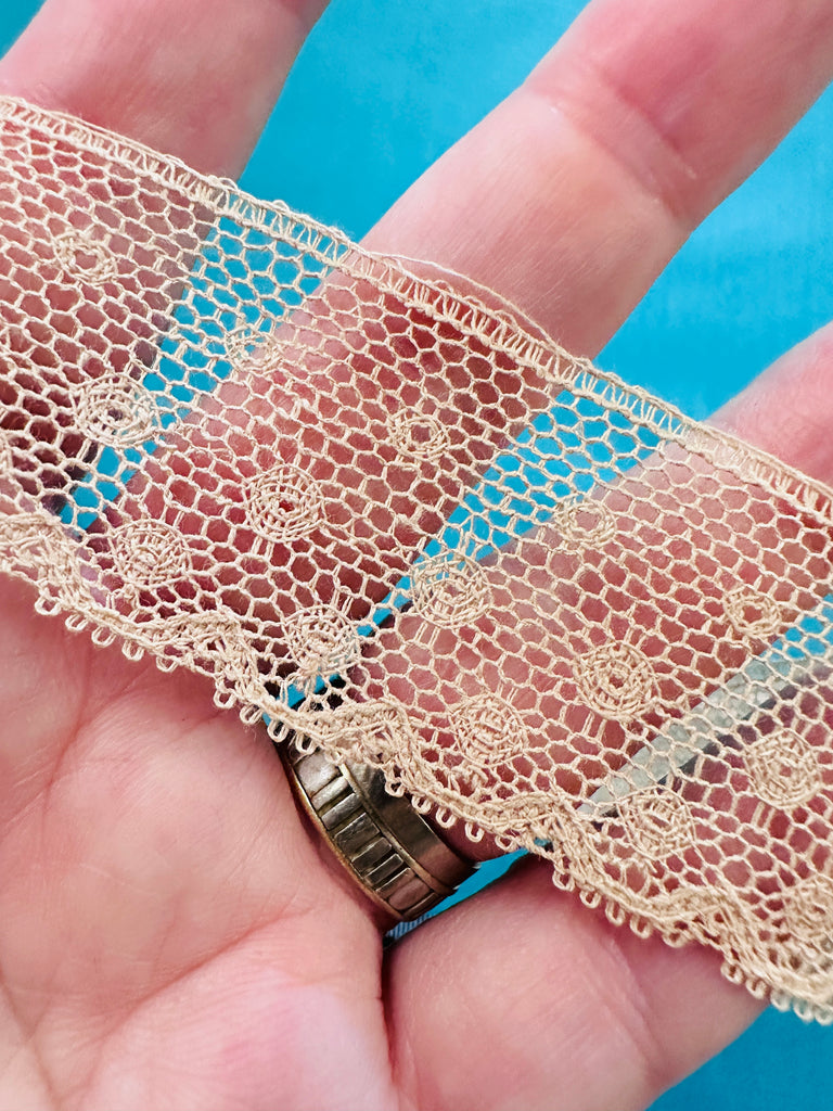 Vintage Trim Lace 50s 60s Pale Blue Delicate Cotton 35mm Wide