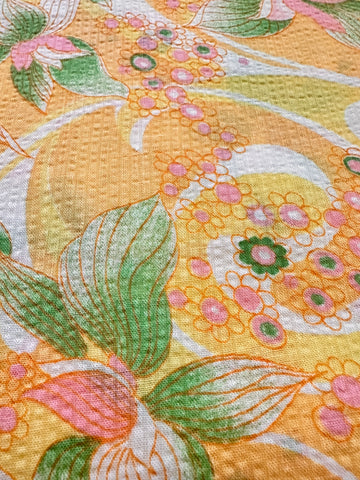 Vintage Fabric 1960s 70s Pacifica Psychedelic Yellow Tropical Cotton Plisse 88cm Wide