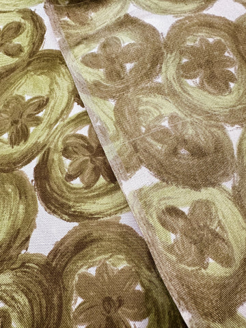Vintage Fabric 1960s Olive Green Abstract Flowers Acetate Beautiful Feel 88cm Wide