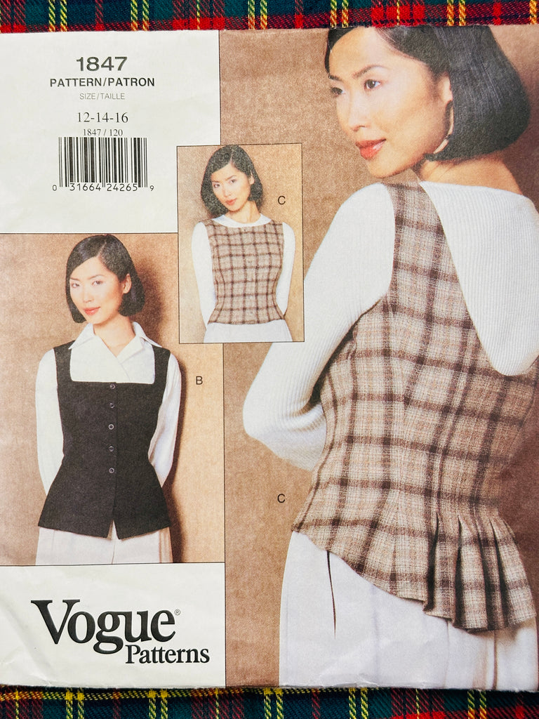VEST & TOP: Vogue American Designer Sewing Pattern Anne Klein 1996 Sizes 12-16 Unused Complete *1847