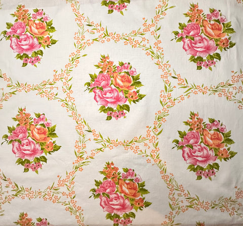 FAT QUARTER Vintage Fabric 70s Pink Orange Flowers Cotton Sheeting 50cm x 50cm