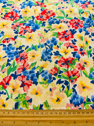 Vintage Fabric 1980s Bloomcraft Drapery Cotton Magnificent Bright Floral 124cm Wide