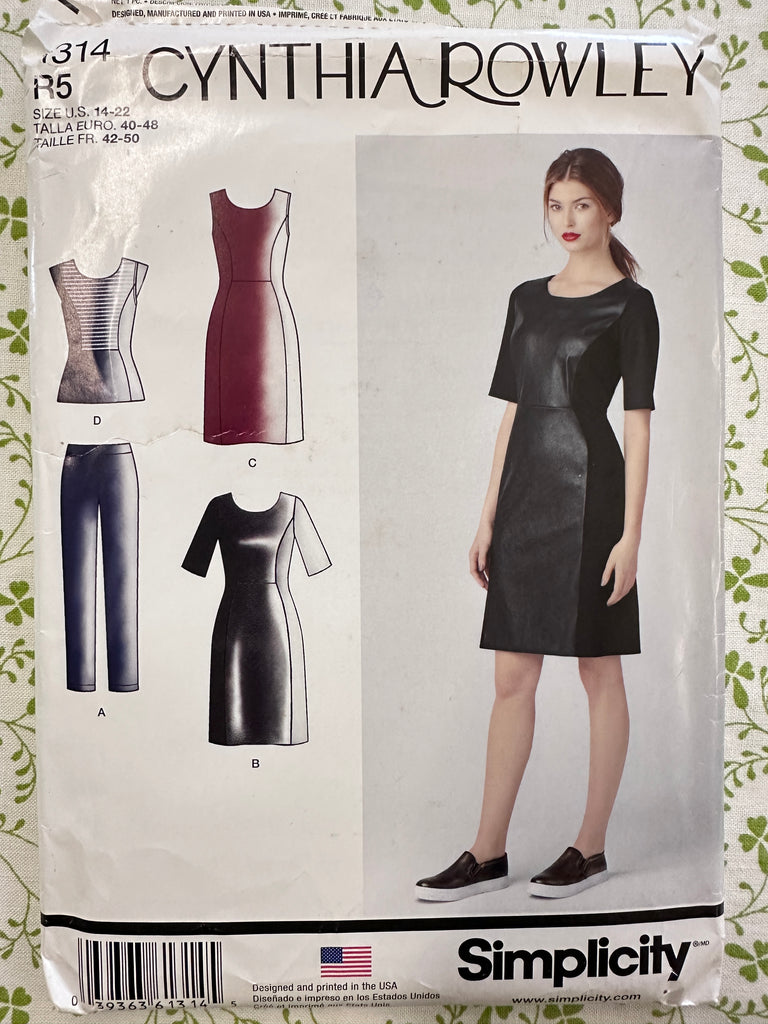 DRESS OR TOP & SLIM KNIT PANTS: Simplicity Sewing Pattern Cynthia Rowley 2014 Sizes 14-22 Complete FF *1314