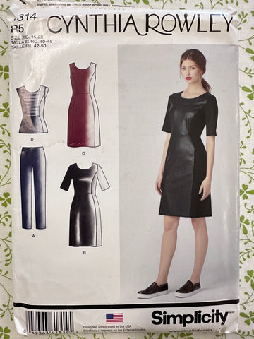 DRESS OR TOP & SLIM KNIT PANTS: Simplicity Sewing Pattern Cynthia Rowley 2014 Sizes 14-22 Complete FF *1314