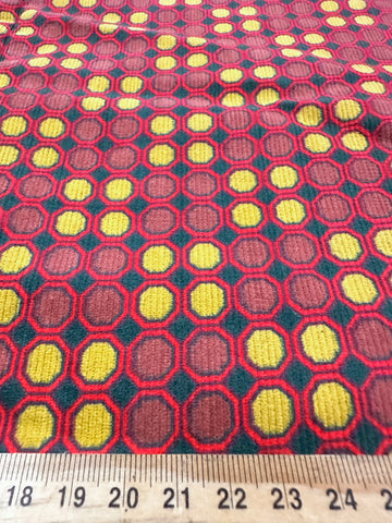 Vintage Fabric 1960s Cotton Pinwale Cord Retro Octagons 88cm Wide