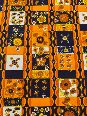 Vintage Fabric 60s 70s Wild Flower Power Cotton 90cm Wide