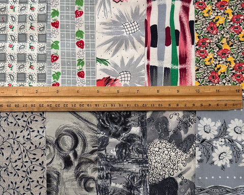 6cm x 12cm Fabric Pack - 10 Pieces - Mid-Century Cottons  - Greys Black