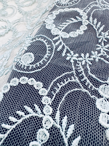 Vintage Fabric 1960s? 1970s Striking Pale Blue Lace 90cm Wide