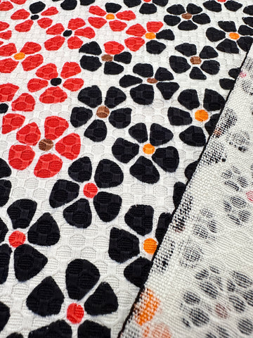 LAST PIECE Vintage Fabric Waffle Weave Cotton 60s Pure Mod Daisies 88cm x 50cm