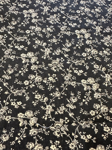 LAST PIECE Vintage Fabric 1950s? Small White Flowers on Black 87cm x 50cm