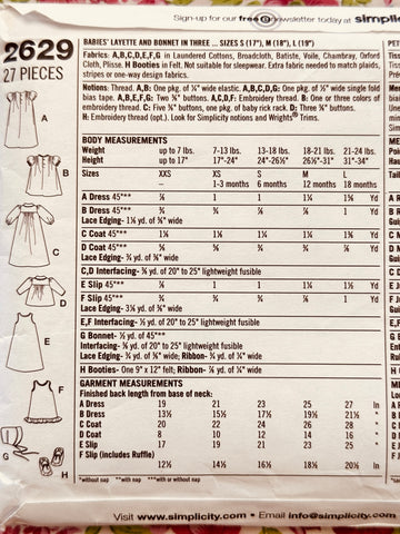 BABIES’ LAYETTE + BONNET IN 3 SIZES: Simplicity 1948 Re-Issued Sewing Pattern 2011 Sizes XXS-L Complete FF *2629