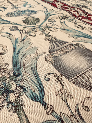 Vintage Fabric Giralda Pepe Penalver Spain Hand Printed Linen Cotton Upholstery 70cm Wide