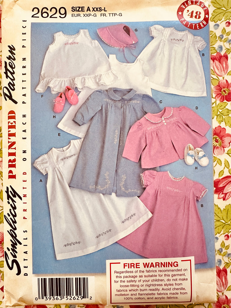 BABIES’ LAYETTE + BONNET IN 3 SIZES: Simplicity 1948 Re-Issued Sewing Pattern 2011 Sizes XXS-L Complete FF *2629