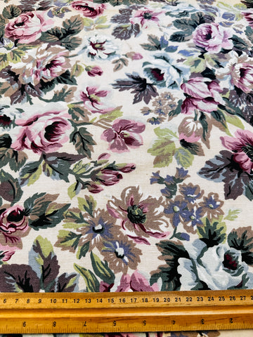FAT QUARTER Vintage Fabric 1980s? Sanderson? Medium Floral on Bone Linen Blend 60cm x 50cm