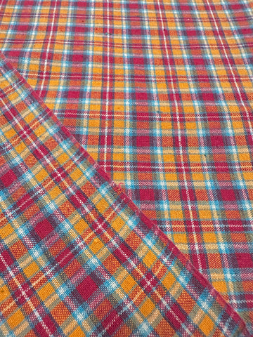 Vintage Fabric 70s 80s Bright Woven Plaid Cotton 104cm Wide