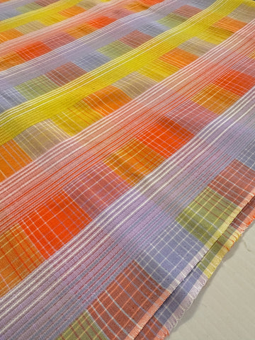FAT QUARTER Vintage Fabric 70s 80s Bright Woven Plaid Cotton 56cm x 50cm