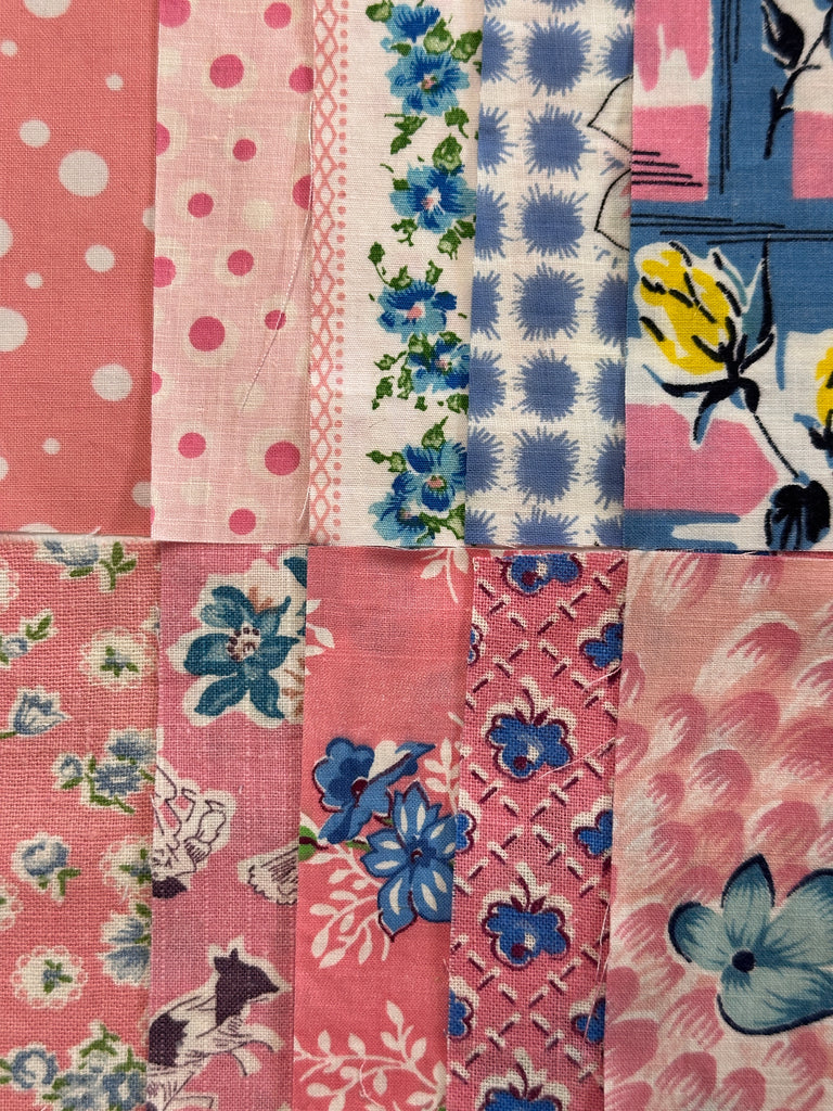 6cm x 12cm Fabric Pack - 10 Pieces - Mid-Century Cottons  - Pinks & Blues