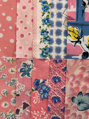 6cm x 12cm Fabric Pack - 10 Pieces - Mid-Century Cottons  - Pinks & Blues