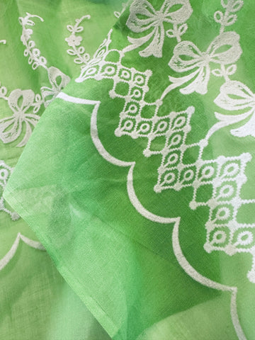 PANEL Vintage Fabric 1960s Rare Border Print Flocked Flowers & Geometric Pattern 62cm x 96cm