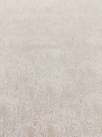 Modern Fabric Quilt Cotton Intricate White Paisley on Taupe 112cm Wide