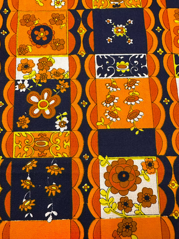 Vintage Fabric 60s 70s Wild Flower Power Cotton 90cm Wide