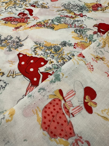 Vintage Fabric Novelty Cotton w/ Lady in Pink 70s 88cm Wide