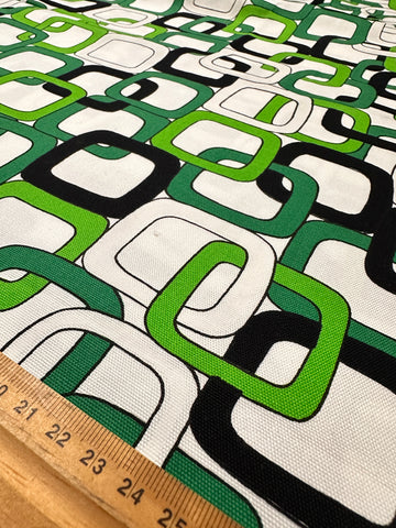REMNANT Vintage Fabric 60s 70s Mod Bright Green Interlocking Squares Cotton 43cm x 45cm