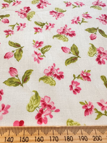Vintage? Modern? Fabric Bright Pink & Green Floral on White Cotton 112cm Wide