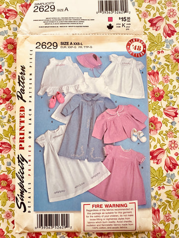 BABIES’ LAYETTE + BONNET IN 3 SIZES: Simplicity 1948 Re-Issued Sewing Pattern 2011 Sizes XXS-L Complete FF *2629
