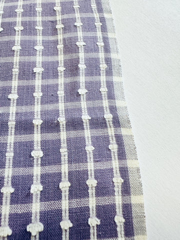 Vintage Fabric 50s 60s Light Weight Periwinkle Cotton w/ Woven Stripe 88cm Wide