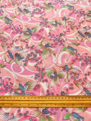 Vintage Fabric 1960s 70s Pacifica Psychedelic Pink Tropical Cotton Plisse 88cm Wide