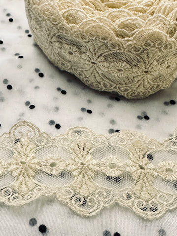Vintage Cream Lace Trim Mid-Century Intricate 4.3cm Wide
