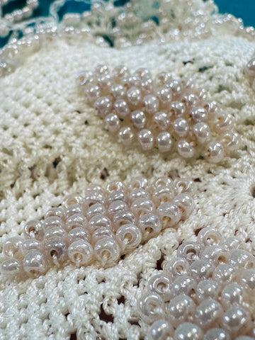 Vintage Crochet Milk Jug Cover w/ Glass? Beads Doily 16cm Diameter