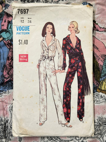 ONE PIECE JUMPSUIT: Vogue Sewing Pattern 1969 Size 12 Complete Cut *7697
