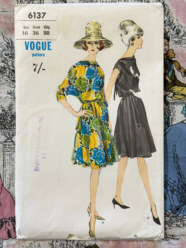 ONE PIECE DRESS & SLIP: Vogue Sewing Pattern 1960s Size 16 Complete *6137