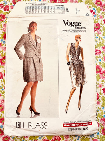 JACKET, SKIRT & VEST: Vogue American Designer Sewing Pattern Bill Blass 1989 Size 12 Complete FF *2235